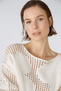 Oui Cotton Crochet Sweater in Gardenia