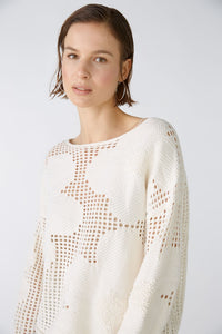 Oui Cotton Crochet Sweater in Gardenia