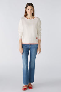 Oui Cotton Sweater in Sand/Red