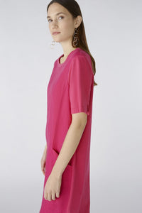 Oui Short Sleeve Linen Jersey Dress in Raspberry