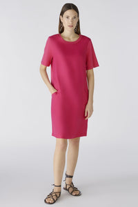 Oui Short Sleeve Linen Jersey Dress in Raspberry