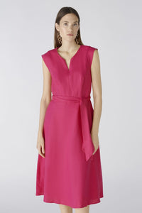 Oui Midi Linen Dress in Raspberry
