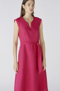 Oui Midi Linen Dress in Raspberry