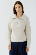Load image into Gallery viewer, Oui Cotton Zip Collar Sweater in Stone
