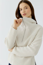 Load image into Gallery viewer, Oui Cotton Zip Collar Sweater in Stone
