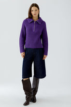 Load image into Gallery viewer, Oui Cotton Zip Collar Sweater in Amaranth Purple