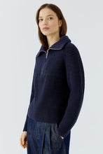 Load image into Gallery viewer, Oui Cotton Zip Collar Sweater in Dark Blue