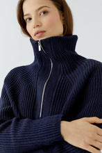Load image into Gallery viewer, Oui Cotton Zip Collar Sweater in Dark Blue