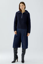 Load image into Gallery viewer, Oui Cotton Zip Collar Sweater in Dark Blue