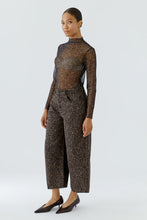Load image into Gallery viewer, Oui Printed Mesh Mock Neck Top in Dark Brown/Black