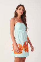 Load image into Gallery viewer, Dress To Blue Lírios Straight Neckline Cotton Mini Dress