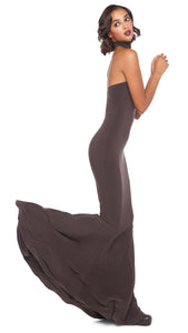 Norma Kamali Halter Turtle Fishtail Gown in Chocolate