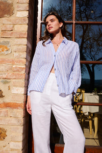 Princess Goes Hollywood Striped Cotton Shirt in Sky Blue