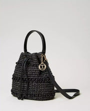 Load image into Gallery viewer, Twinset Crocheted Raffia Bucket Bag in Black
