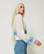 Load image into Gallery viewer, Twinset Cotton Mesh Cardigan in Ivory/Blue

