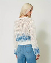 Load image into Gallery viewer, Twinset Cotton Mesh Cardigan in Ivory/Blue
