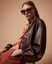 Load image into Gallery viewer, Twinset Vegan Leather Jacket in Coffee