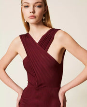 Load image into Gallery viewer, Twinset Crossover Knit Dress in Light Winetasting