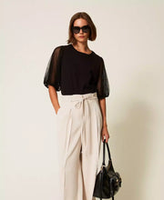 Load image into Gallery viewer, Twinset T-Shirt with Tulle Sleeves in Black
