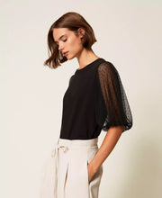 Load image into Gallery viewer, Twinset T-Shirt with Tulle Sleeves in Black