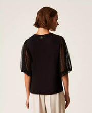 Load image into Gallery viewer, Twinset T-Shirt with Tulle Sleeves in Black