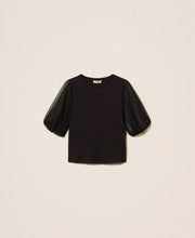 Load image into Gallery viewer, Twinset T-Shirt with Tulle Sleeves in Black