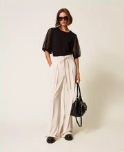 Load image into Gallery viewer, Twinset T-Shirt with Tulle Sleeves in Black