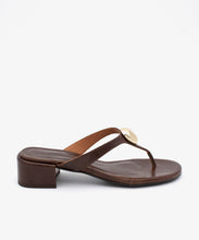 Load image into Gallery viewer, Angel Alarcon Zelma Low Heel Thong Sandal in Cafe