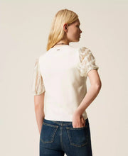 Load image into Gallery viewer, Twinset Short Sleeve Sweater with Lace in Madreperla