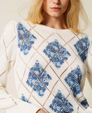 Load image into Gallery viewer, Twinset Diamond Pattern Sweater in Blue Topaz Diamond Floral Print