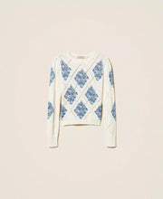 Load image into Gallery viewer, Twinset Diamond Pattern Sweater in Blue Topaz Diamond Floral Print