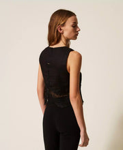 Load image into Gallery viewer, Twinset Linen Top with Lace in Black