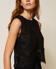 Load image into Gallery viewer, Twinset Linen Top with Lace in Black