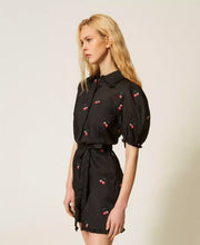 Load image into Gallery viewer, Twinset Ramie Dress with Cherry Print in Black