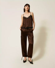 Load image into Gallery viewer, Twinset Satin Cargo Trousers in Darkness Brown