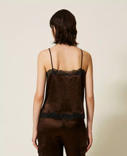 Load image into Gallery viewer, Twinset Satin & Lace Cami in Brown/Black