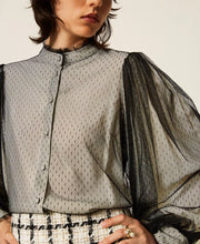 Load image into Gallery viewer, Twinset Crêpe de Chine Blouse with Plumetis Tulle
