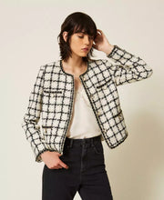 Load image into Gallery viewer, Twinset Bouclé Jacket in Grey/Black/Gold Check