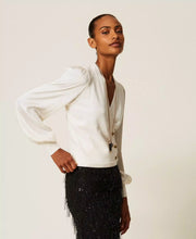 Load image into Gallery viewer, Twinset Crossover Sweater in Mother of Pearl