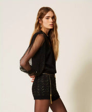 Load image into Gallery viewer, Twinset Tulle Sleeve Sweater in Black
