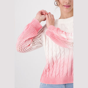 Monari Ombré Cotton Sweater in White/Pink