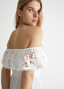 LIU JO Cotton Poplin Off The Shoulder Dress in White