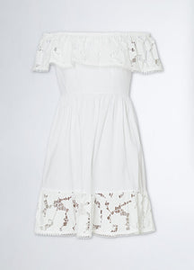 LIU JO Cotton Poplin Off The Shoulder Dress in White