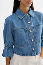 Load image into Gallery viewer, LAMARQUE Carolina Denim Ruffle Jacket in Mid Blue Wash