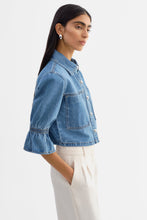 Load image into Gallery viewer, LAMARQUE Carolina Denim Ruffle Jacket in Mid Blue Wash