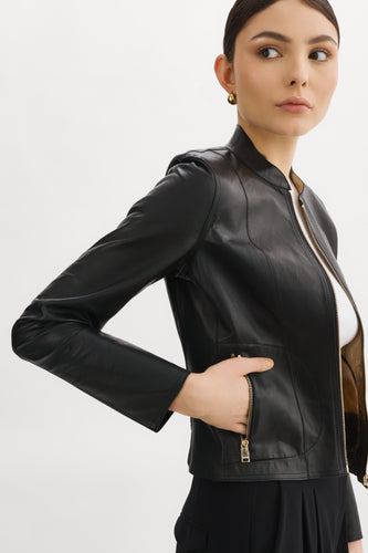 LAMARQUE Chapin Reversible Leather Jacket in Black/Rose Gold