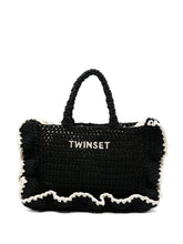 Load image into Gallery viewer, Twinset Crochet Shoulder Bag in Black/Cream