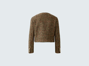 Oui Check Jacket in Dark Camel & Black
