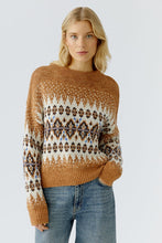 Load image into Gallery viewer, Oui Norwegian Sweater in Camel &amp; Off White
