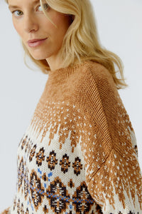 Oui Norwegian Sweater in Camel & Off White